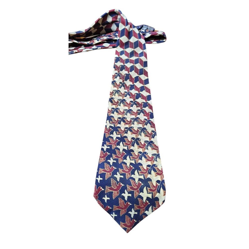 Vintage M.C. Escher Sky & Water Silk Tie Boxelder Company Tessellation Birds Art